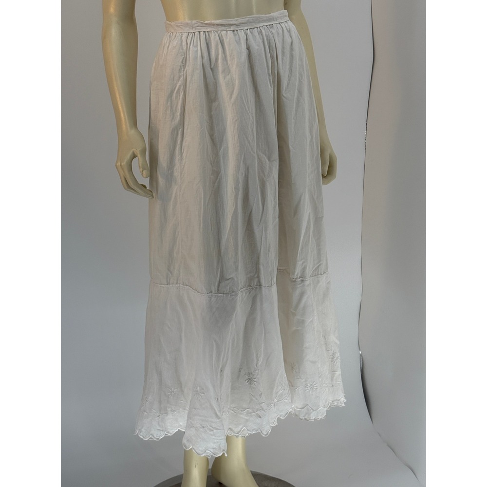 Antique Victorian‎ Edwardian White Cotton Petticoat Lace Embroidery Skirt 1880s